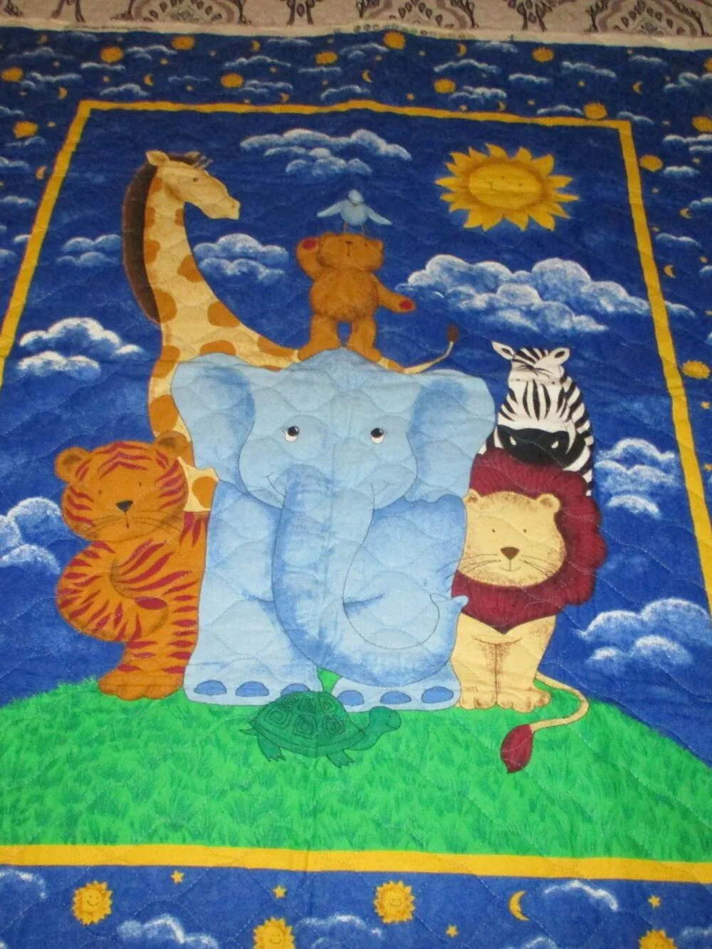 NEW Colorful Elephant Zebra Tiger Lion Baby Crib Quilt Unfinished Sun Moon